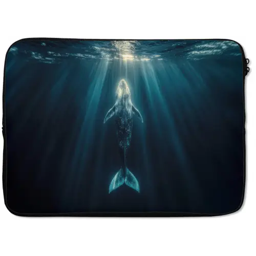 Walvis - Water - Zonnestralen - Blauw laptophoes neopreen klein -zkaufland3dotto