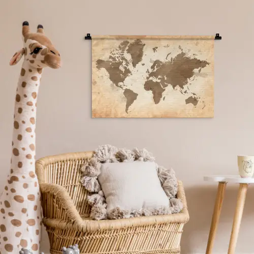 Wereldkaart - Beige - Bruin Wandkleed katoen klein -wsfeer5_kind