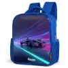 Neon - Raceauto - Lichtstrepen - Paars Kinderrugzak - Blauw middel -schuin