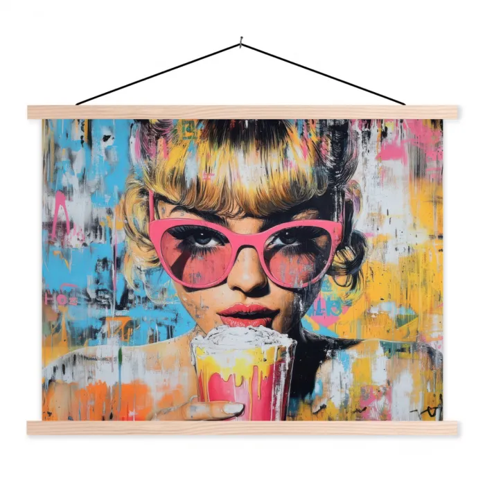 Zonnebril - Vrouw - Kleurrijk - Verfspetters textielposter latten blank klein -3d