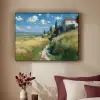 Zandpad - Huis - Bomen - Grasveld Textielframe zwart klein -sfeer1