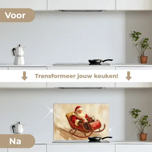 Kerst - Slee - Kerstman keuken achterwand spatscherm klein -voor_na_NL
