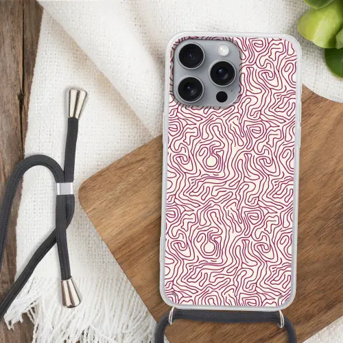 Kronkelende lijn - Magenta - Crème Hoesje iPhone 16 Pro Max met koord klein 804 -sfeer4