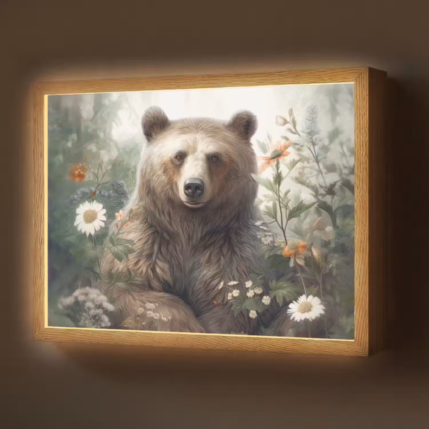 Lightbox - Wandlamp - Bruine beer - Wilde dieren - Bloemen - Planten