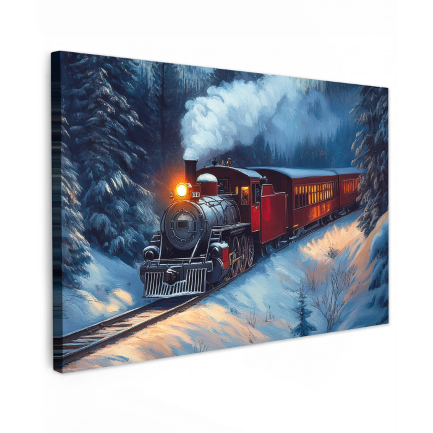 Trein - Kerst - Sneeuw - Kersttrein canvas 2cm klein -z3d