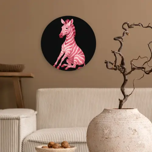 Zebra - Roze - Gestreept Wandcirkel kunststof plaat 5mm dik klein -sfeer1