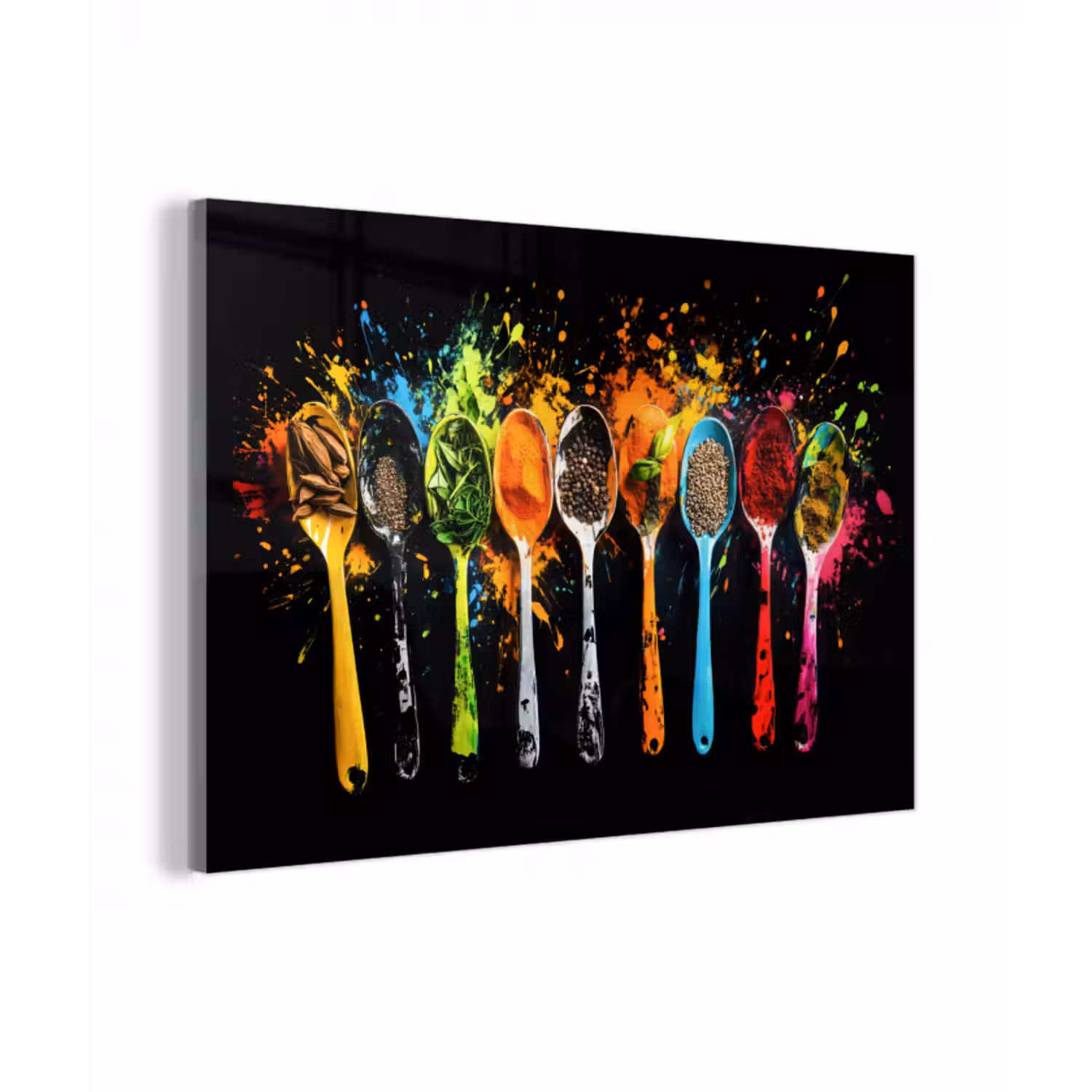 Glas schilderij - Lepels - Kruiden - Modern - Graffiti - Verf - Kleurrijk