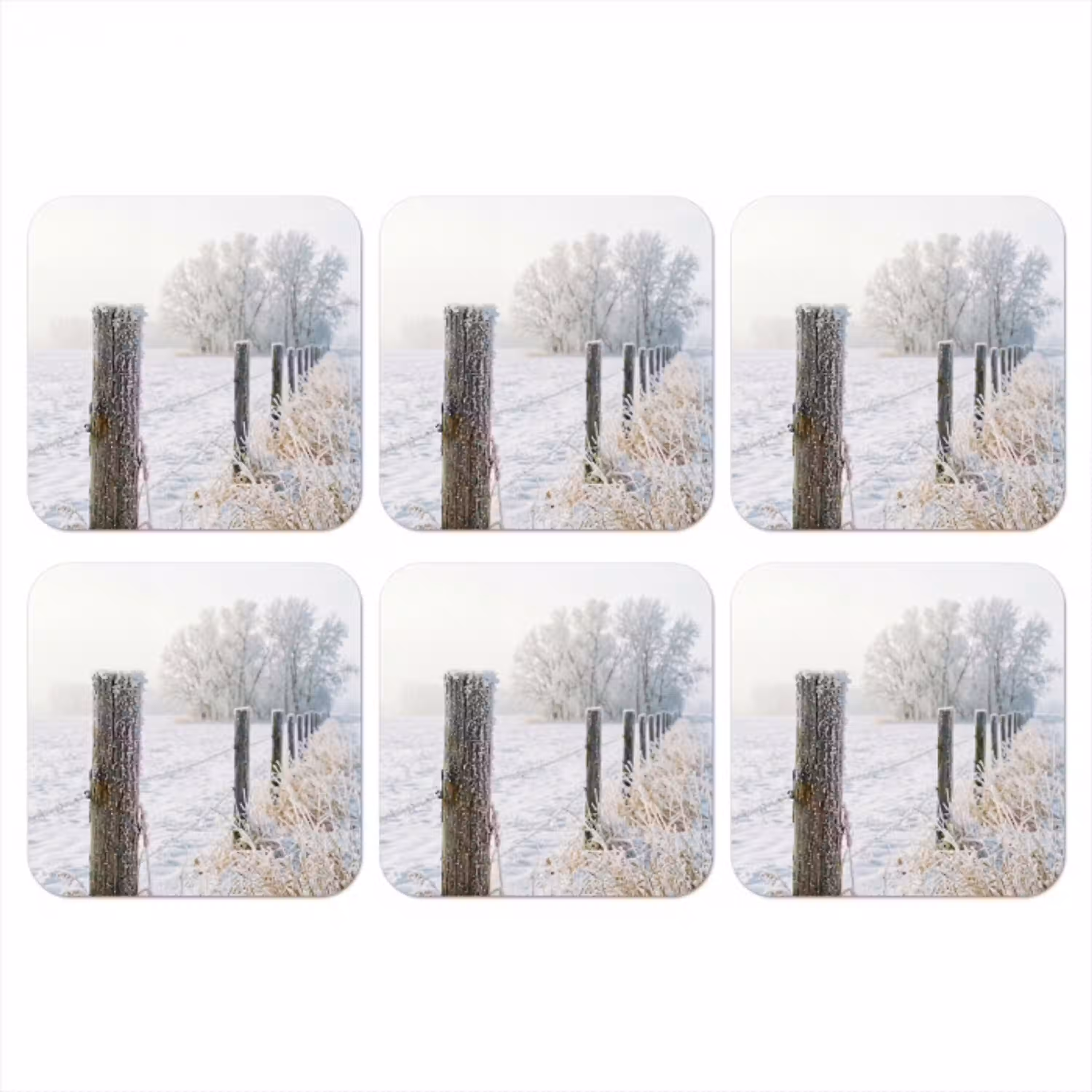 Hek - Sneeuw - Mist - Platteland - Nostalgisch onderzetter kurk middel -3d