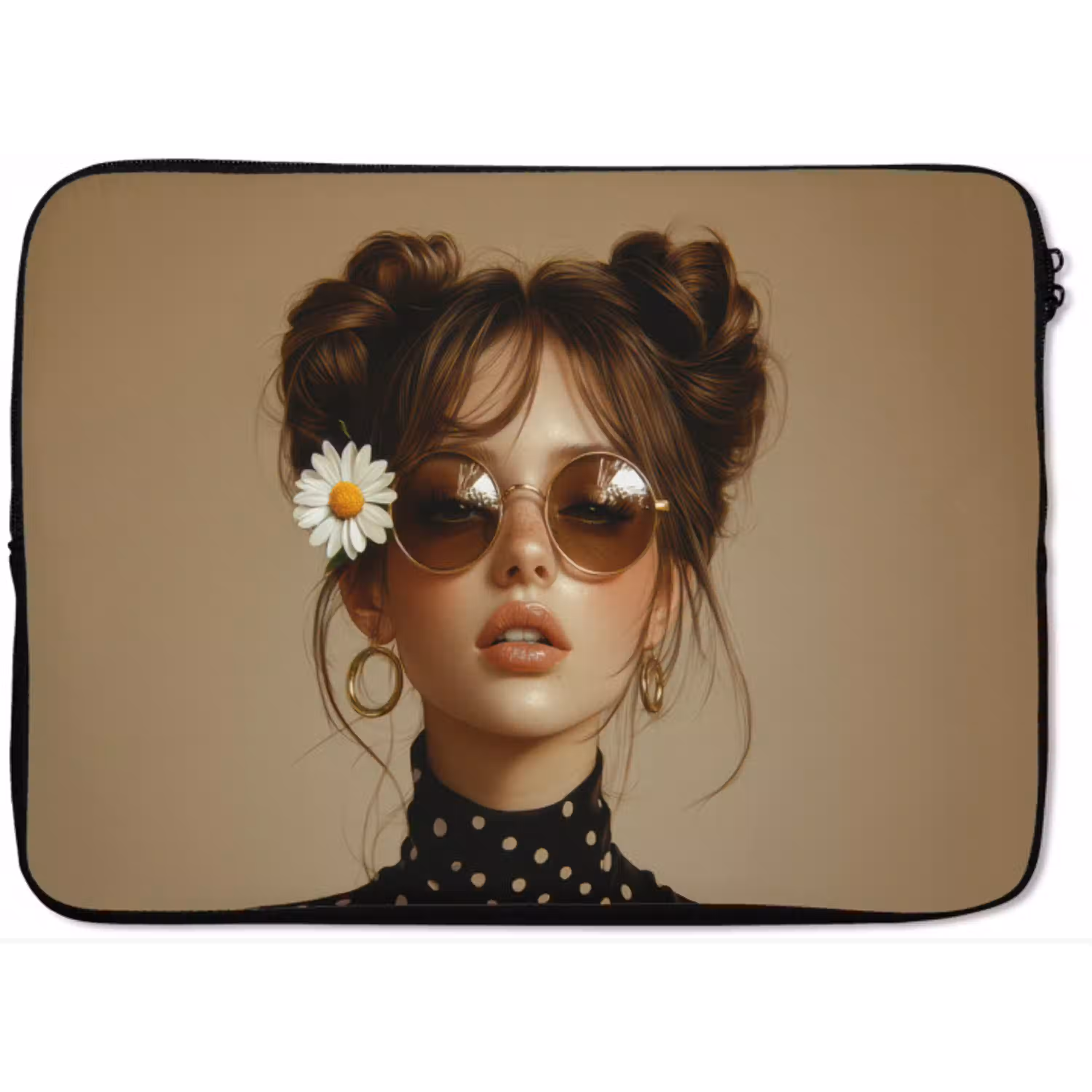 Vrouw - Beige - Bloem - Modern - Portret laptophoes neopreen klein -zkaufland3dotto