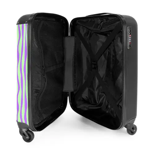 Lila strepen op een mintgroene achtergrond NBS - Handbagage koffer - Volwassenen Unisex middel -binnenkant