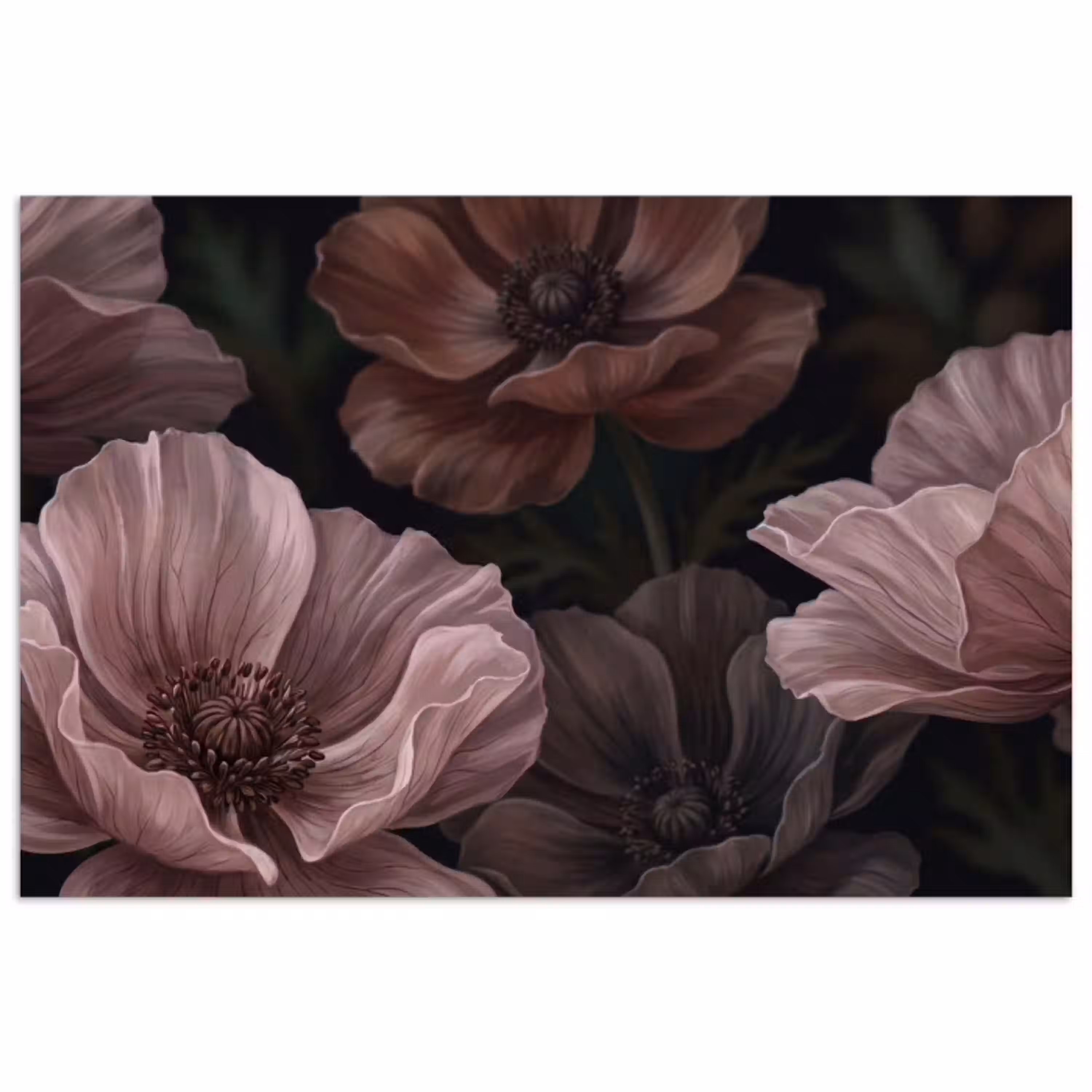 Bloemen - Natuur - Roze - Donker - Modern poster papier klein -3d