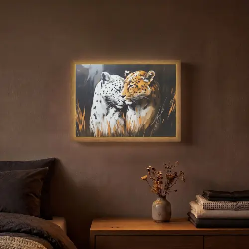 Luipaard - Oranje - Wit - Gras Light Box met batterij (Wandlamp) middel -sfeer4