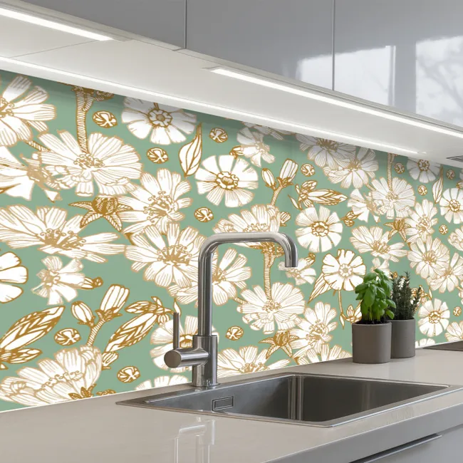 Bloem - Art nouveau - Design keuken achterwand 2 middel 871 -3d_schuin