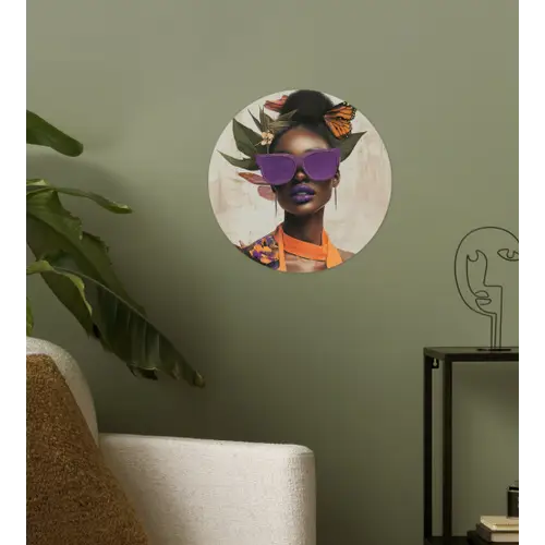 Vrouw - Zonnebril - Vlinder - Bloemen Wandcirkel behangsticker klein -sfeer2