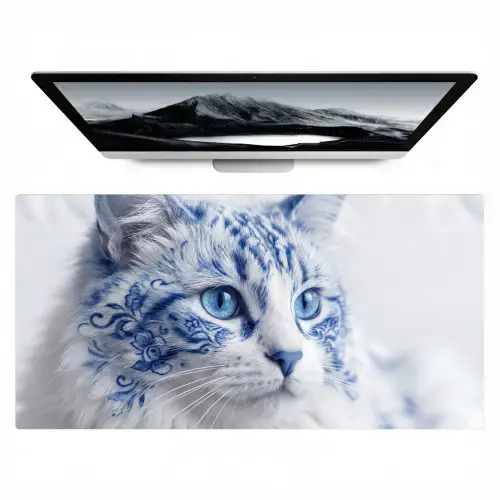 Kat - Patroon - Blauw Muismat XXL klein -zzz3d