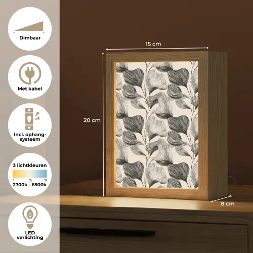 Botanisch - Bladeren - Zwart Light Box met kabel (Tafellamp) klein 925 -USP_NL