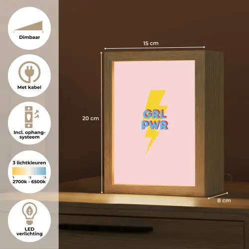 Grl pwr - Bliksem - Roze Light Box met kabel (Tafellamp) klein -USP_NL