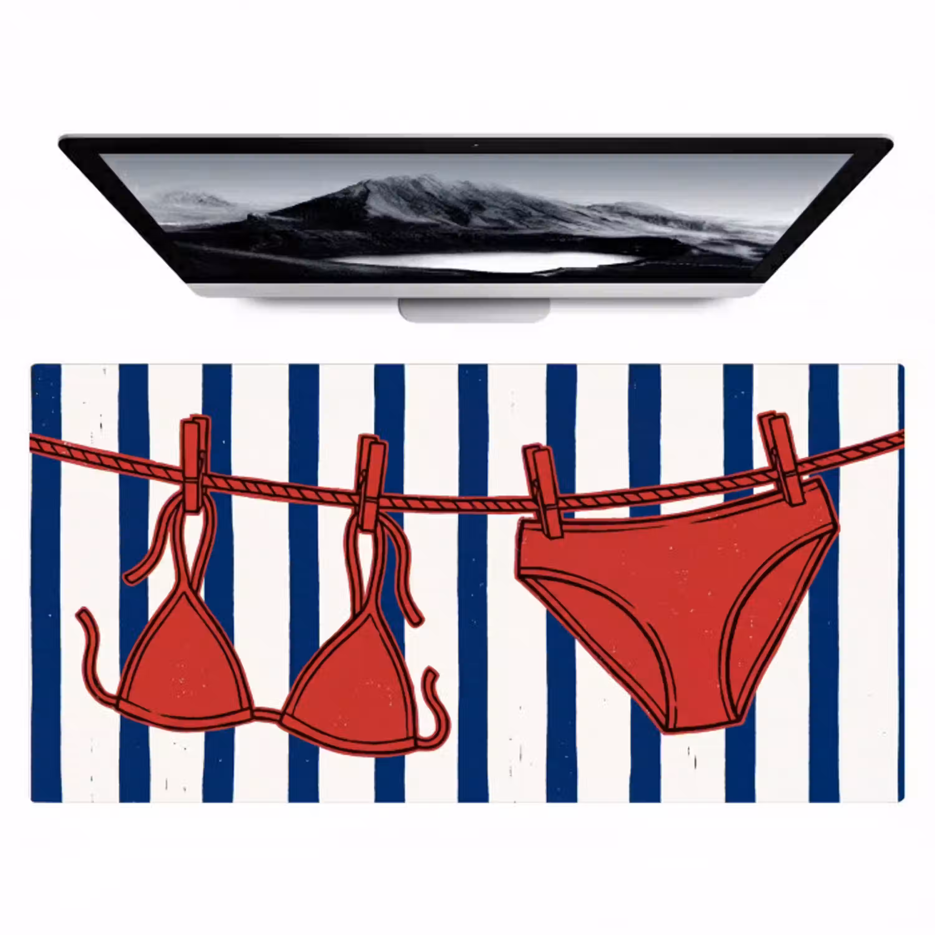 Badkleding - Waslijn - Zomer - Illustratie - Rood Muismat XXL klein -zzz3d