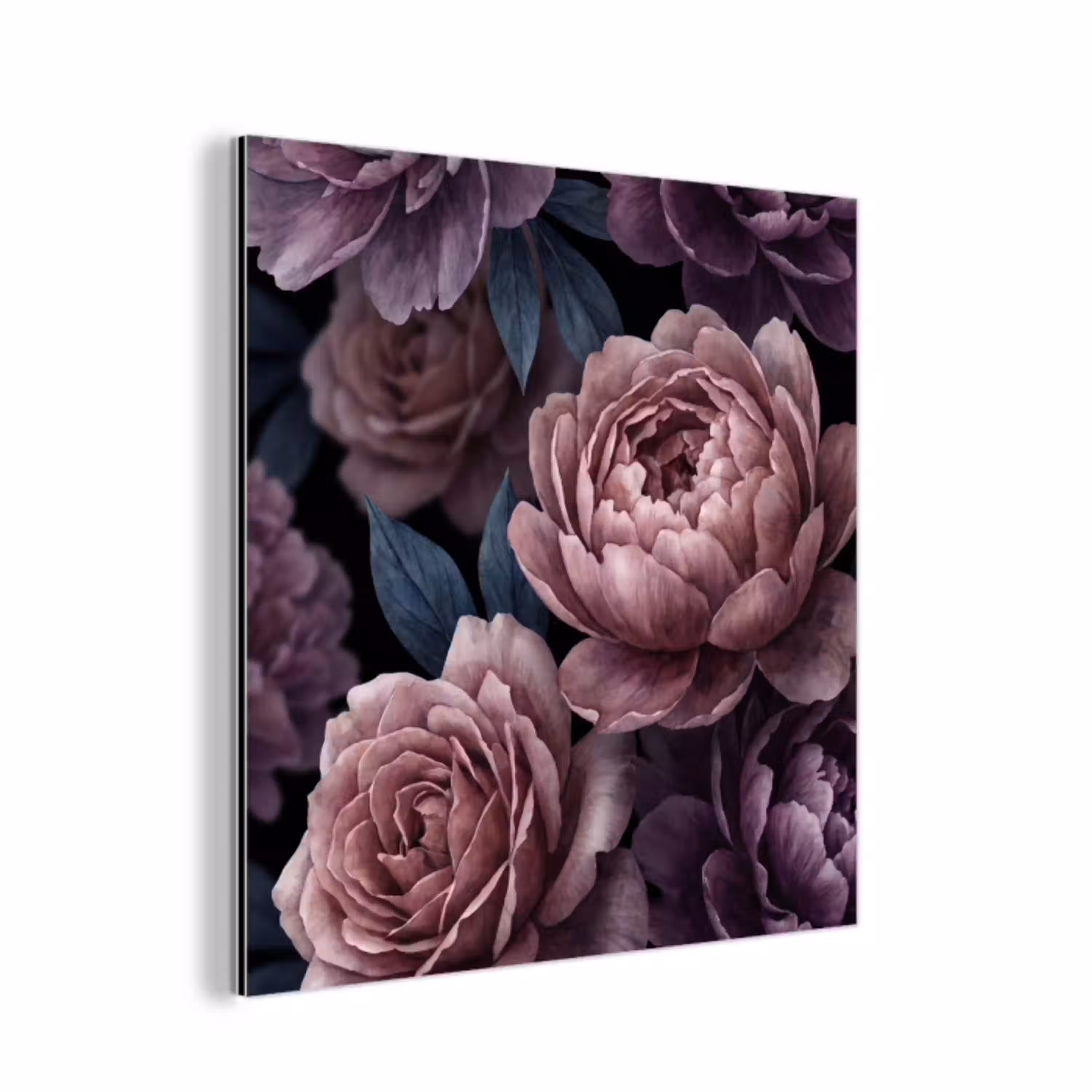 Bloemen - Patroon - Donker - Botanisch - Paars aluminium wit klein -3d