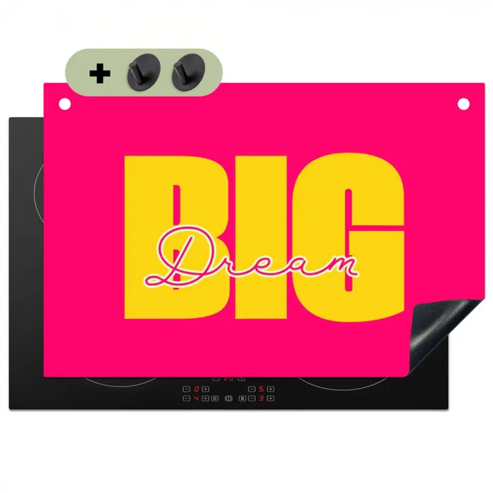 Dream big - Roze - Geel - Minimalistisch Inductie beschemer met haakjes klein -3d
