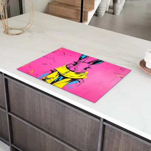Konijn - Felroze - Sjaal - Abstract Inductie beschermer vinyl 3mm klein -sfeer8
