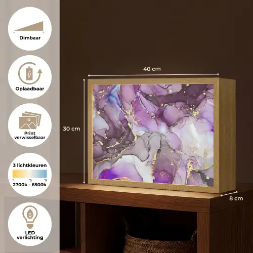 Marmer - Roze - Paars - Gold Light Box met batterij (Wandlamp) middel -USP_websiteoverzichtNL