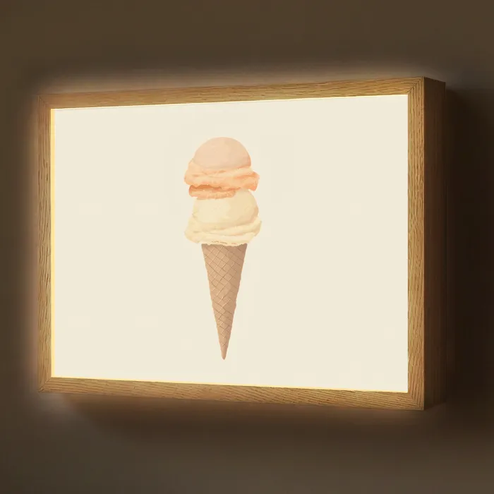 Minimalistisch - Schepijs - Hoorntje - Beige Light Box met batterij (Wandlamp) middel -z3d_website