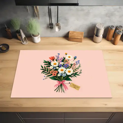 Margrieten - Boeket - Strikje - Roze Inductie beschermer vinyl 3mm klein -sfeer5