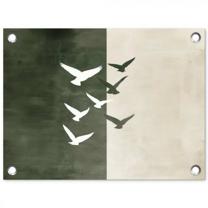 Japandi - Vogel - Groen tuinposter los doek klein -3d