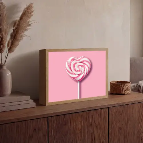 Snoep - Lolly - Hart- Roze Light Box met batterij (Wandlamp) middel -sfeer2