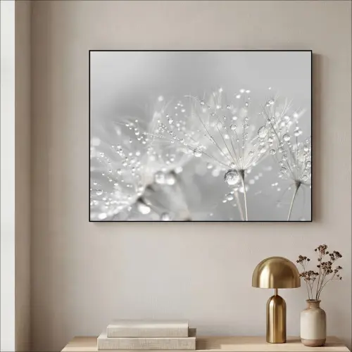 Paardenbloem - Waterdruppels - Stilleven - Modern Textielframe zwart klein -sfeer2