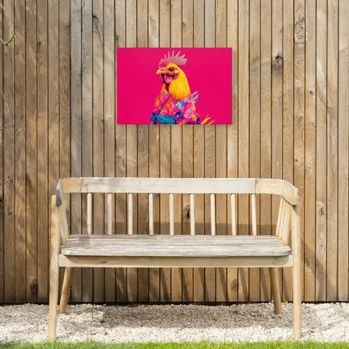 Haan - Kleurrijk - Kimono - Roze Tuinposter op houten frame 2 cm dik klein -sfeer4