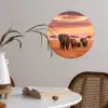 Groep olifanten - Open vlakte - Zon Wandcirkel behangsticker klein -sfeer3