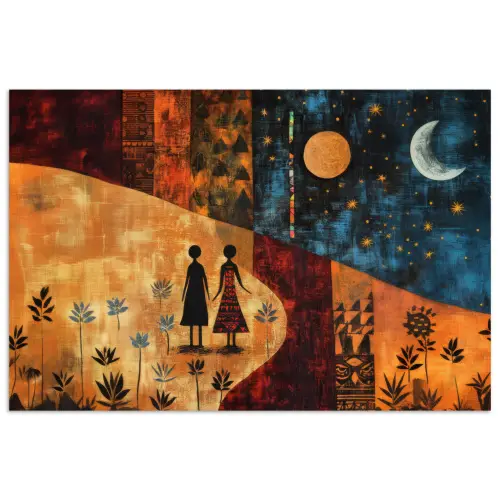 Silhouetten - Abstract - Zon - Maan poster papier klein -3d