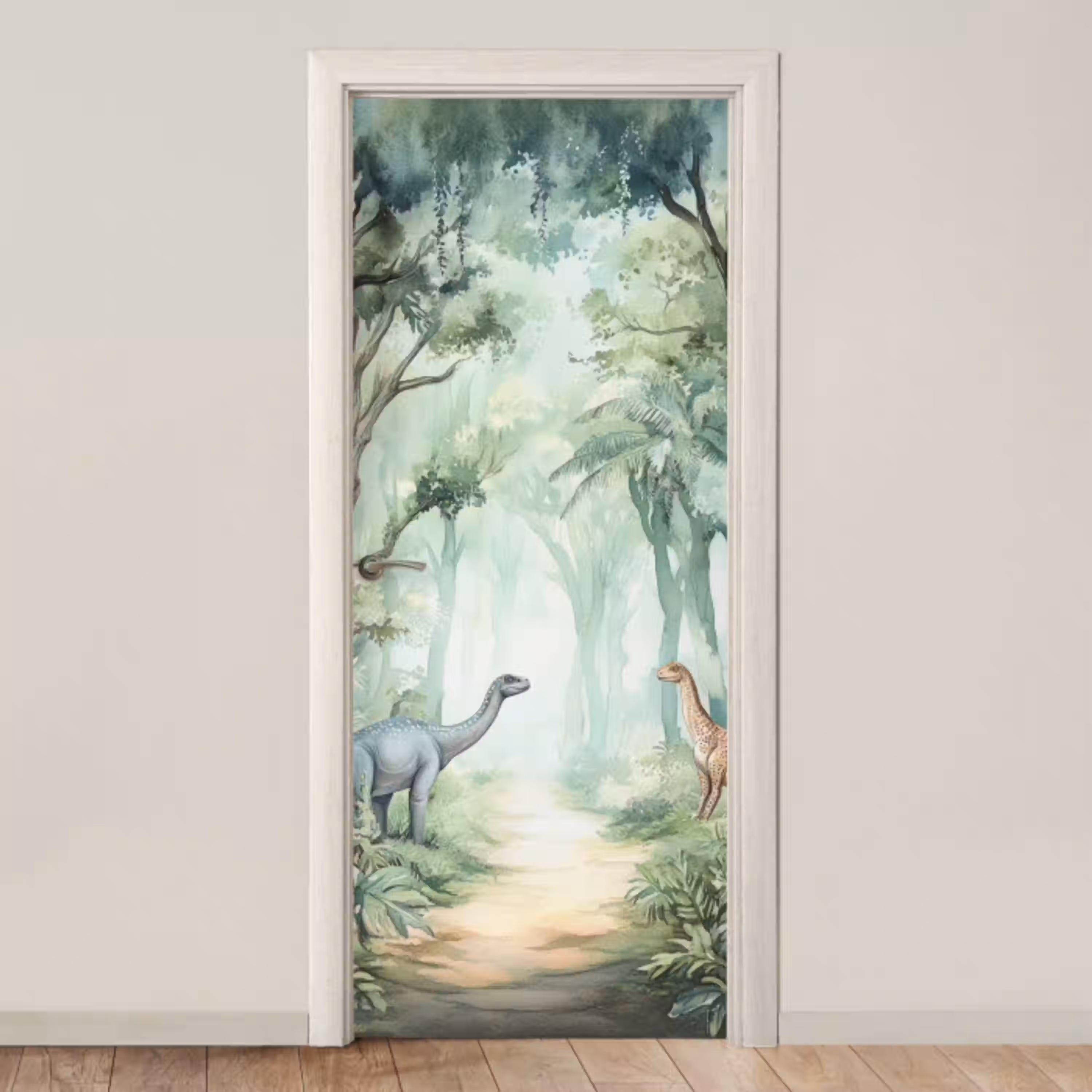 Dino - Jungle - Dinosaurus - Groen deurposter klein -3d_beige