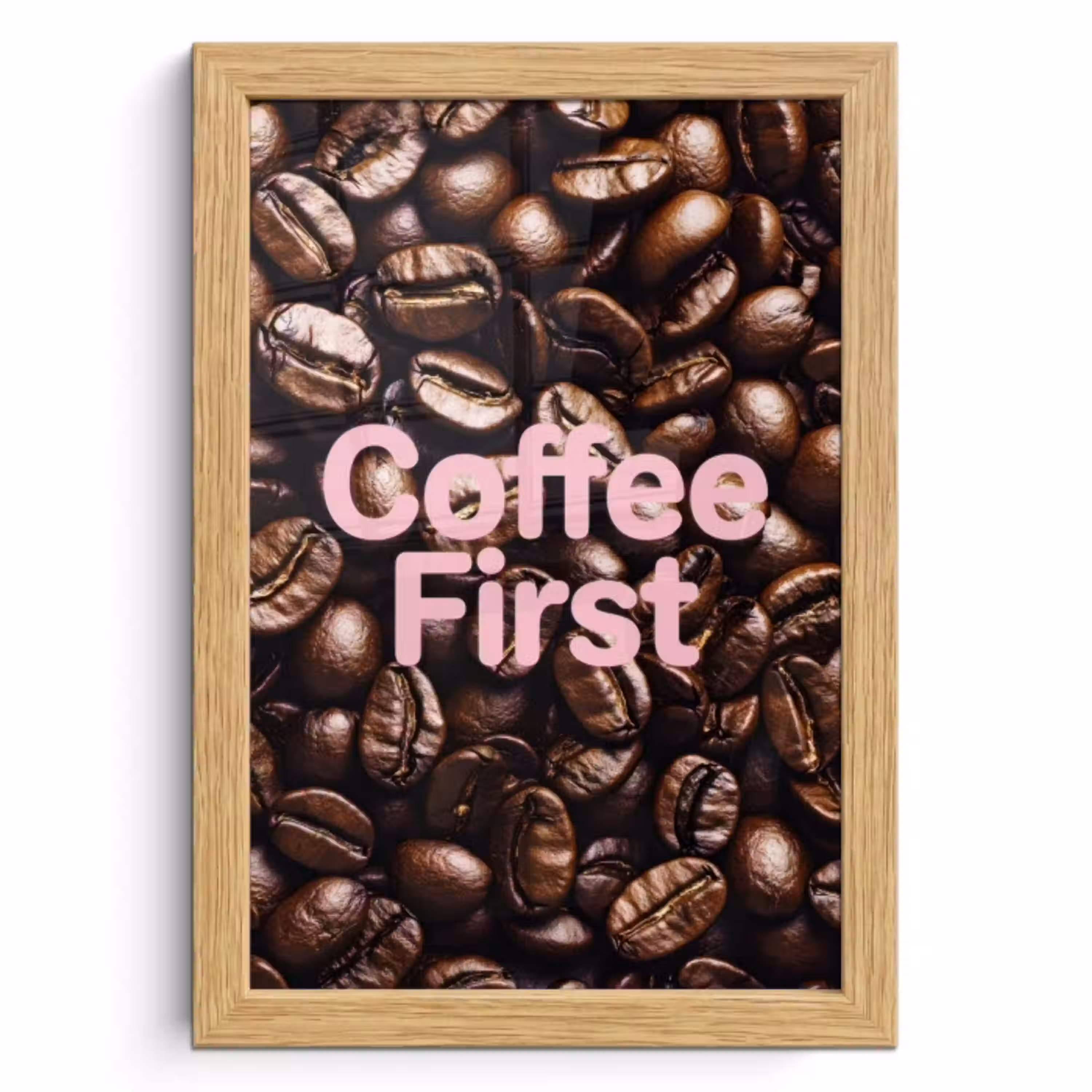 Coffee First - Koffiebonen - Roze fotolijst eiken zonder passe partout klein -3d