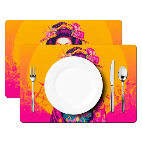 Bloemen - Vrouw - Kimono - Roze Placemat vinyl groot -zzsfeer2_Kitchenyeah-website