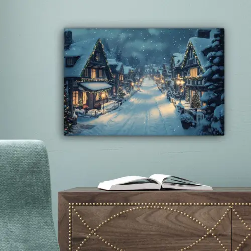 Kerstdorp - Kerst - Sneeuw - Winter canvas 2cm klein -sfeer4