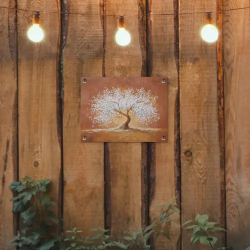 Abstract - Boom - Wit - Bladeren tuinposter los doek klein -sfeer1