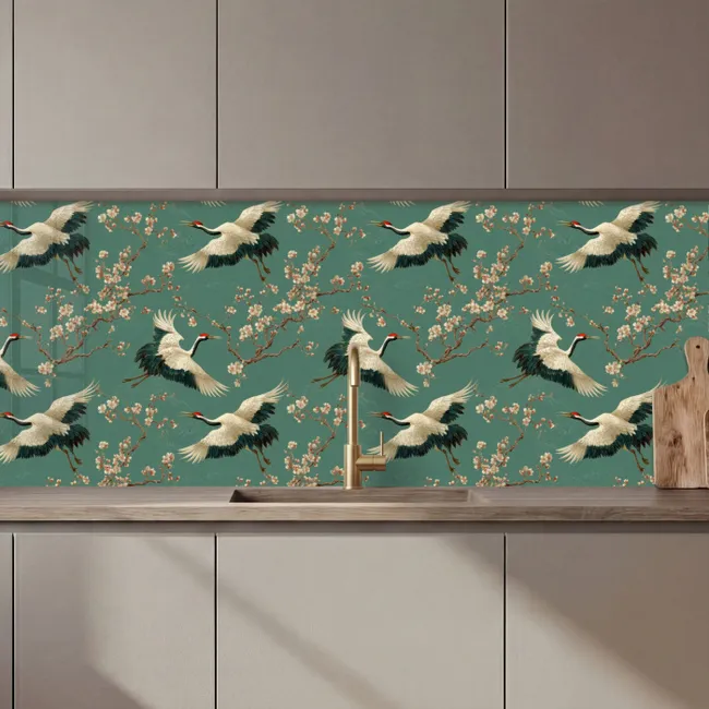 Kersenbloesem - Kraamvogels - Groen keuken achterwand 2 middel 871 zz_3dshopping