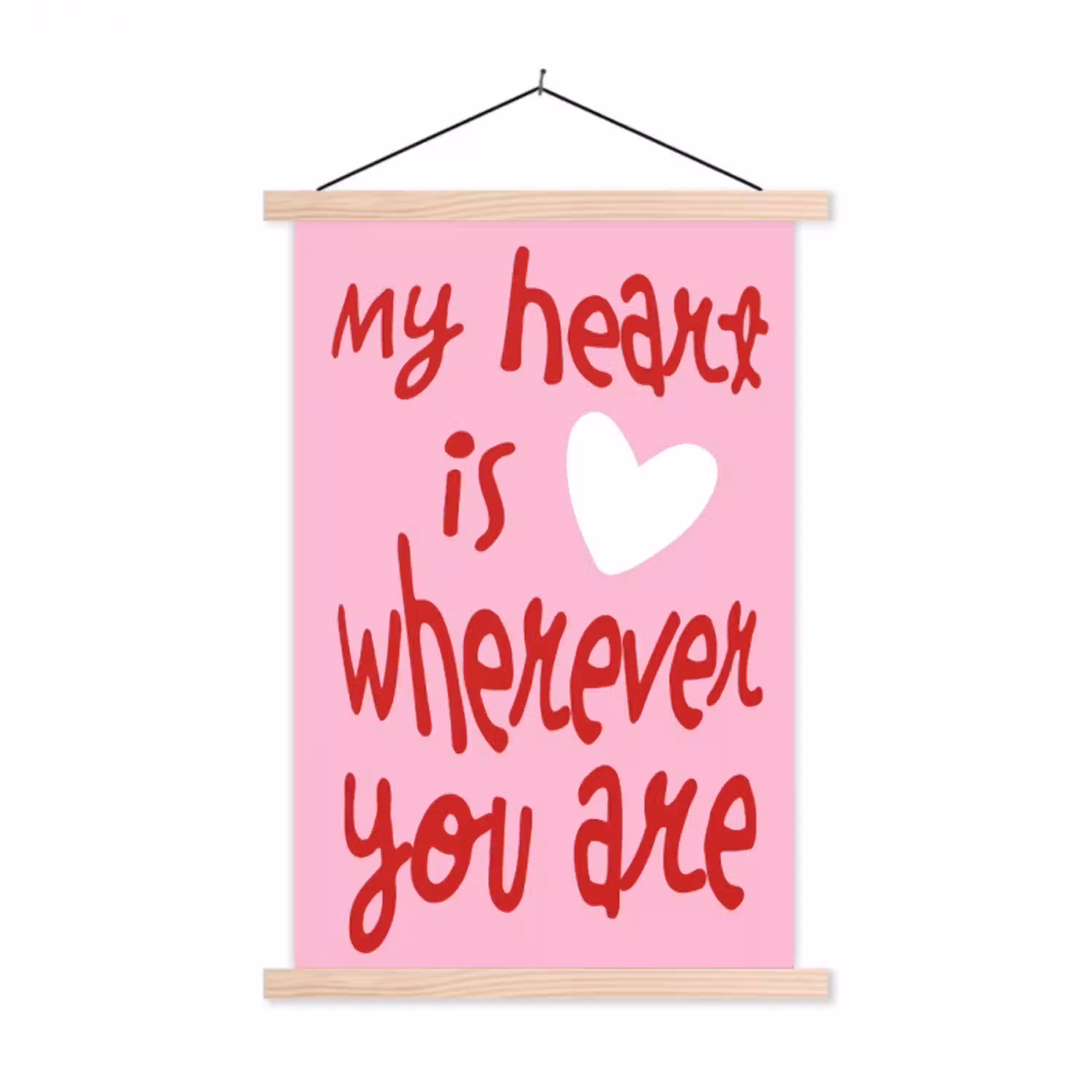 Valentijn - Hart - Liefde - Roze textielposter latten blank klein -3d