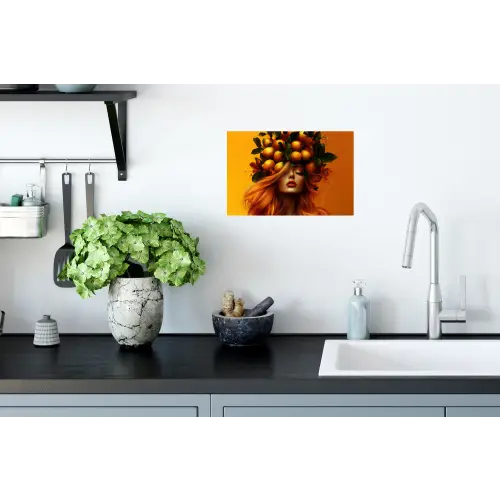 Vrouw - Citroenen - Bloesem - Geel Muursticker klein -keuken