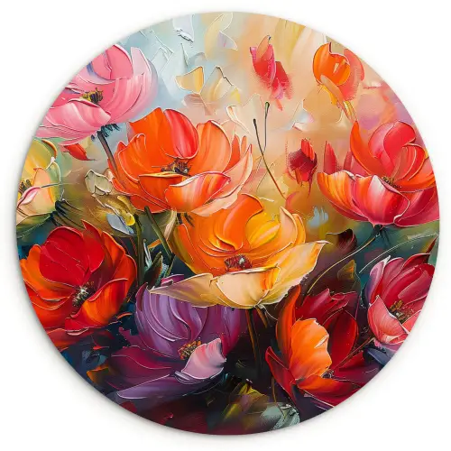 Bloemen - Kunst - Watercolor - Botanisch Wandcirkel kunststof plaat 5mm dik klein -3d