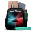 Sportauto - Blauw - Neon - Stad Rugzak - Zwart middel -inhoud_NL