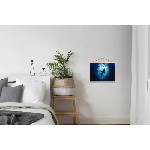 Walvis - Vissen - Donkerblauw textielposter latten blank klein -woonkamer