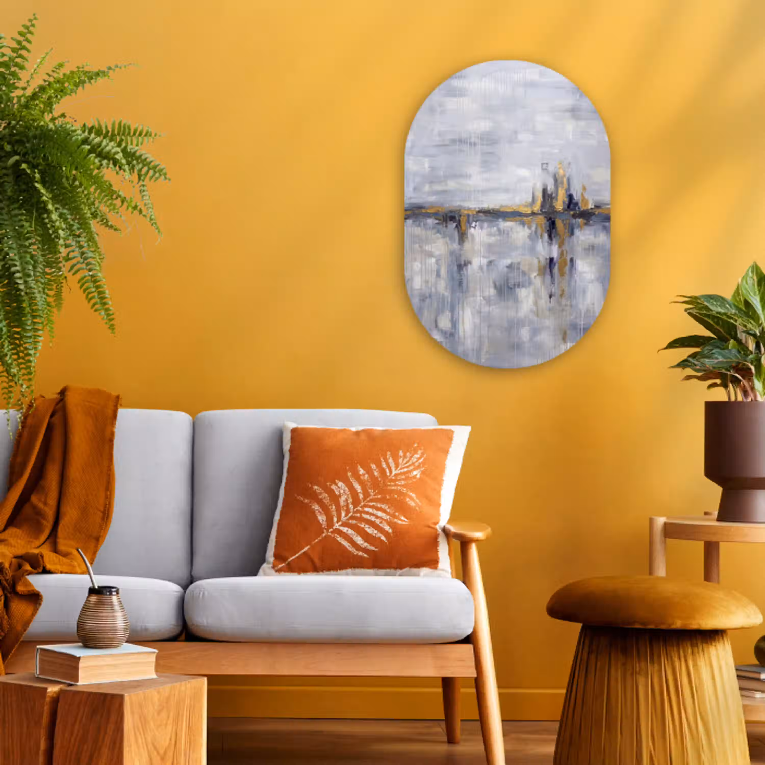 Abstract - Structuur - Goud - Grijs - Modern Wandcirkel Ovaal Forex klein -sfeer4