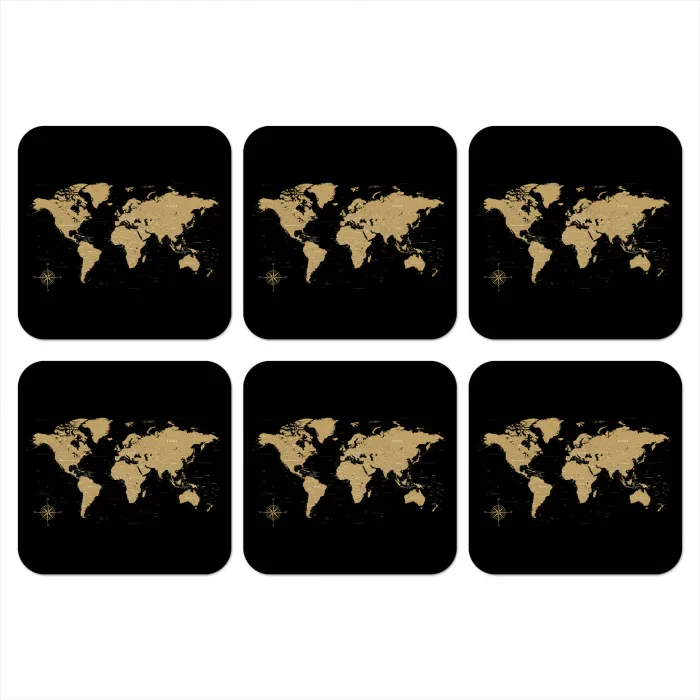 Wereldkaart - Beige - Zwart onderzetter kurk middel -3d