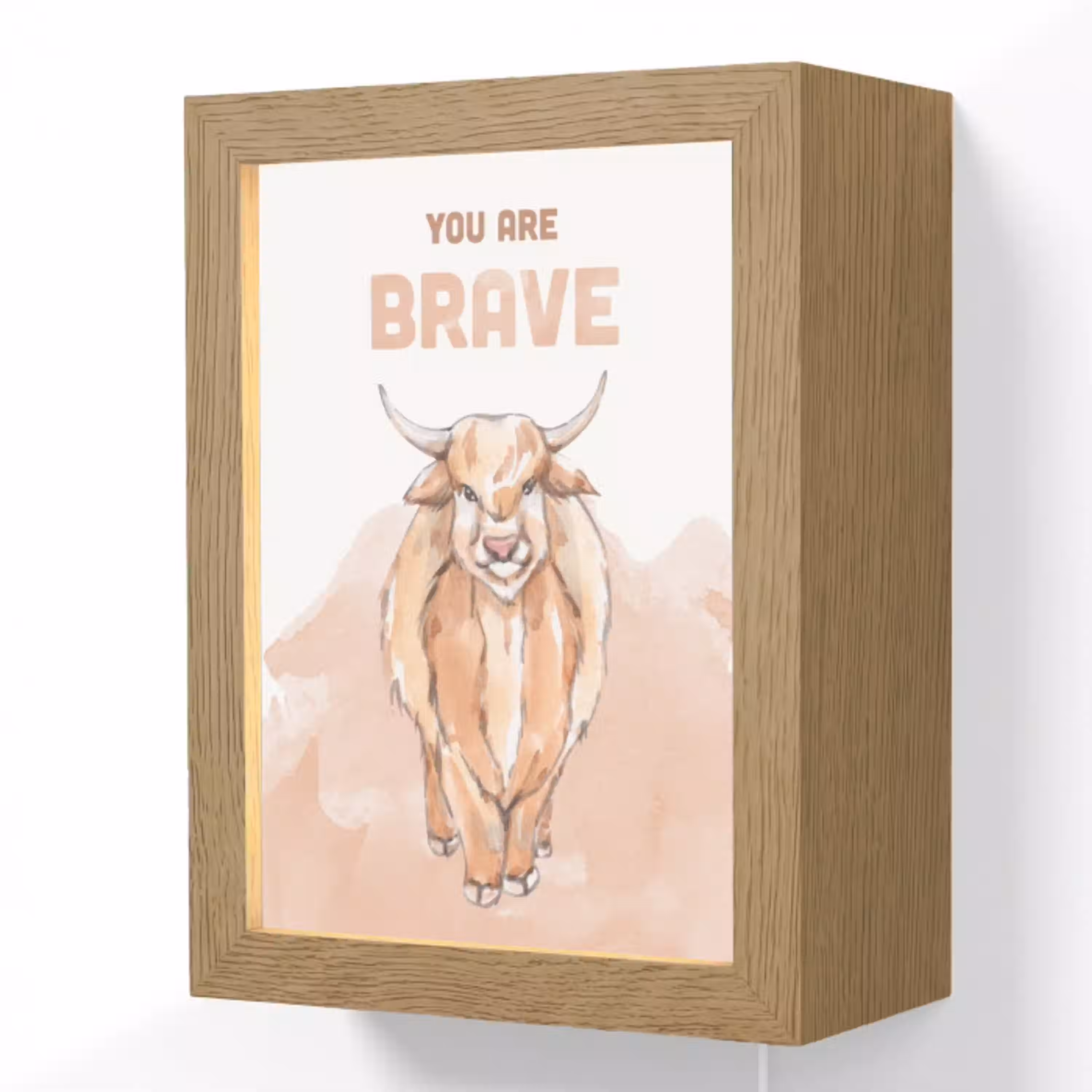 Yak - Oranje - Quote - 'You are brave' Light Box met kabel (Wandlamp kind) klein -3d