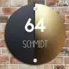 Half goud zwart - Modern Naambord Rond klein -sfeer2