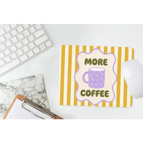 More coffee - Geel - Paars - Strepen - Mok muismat rubber klein -witbureau